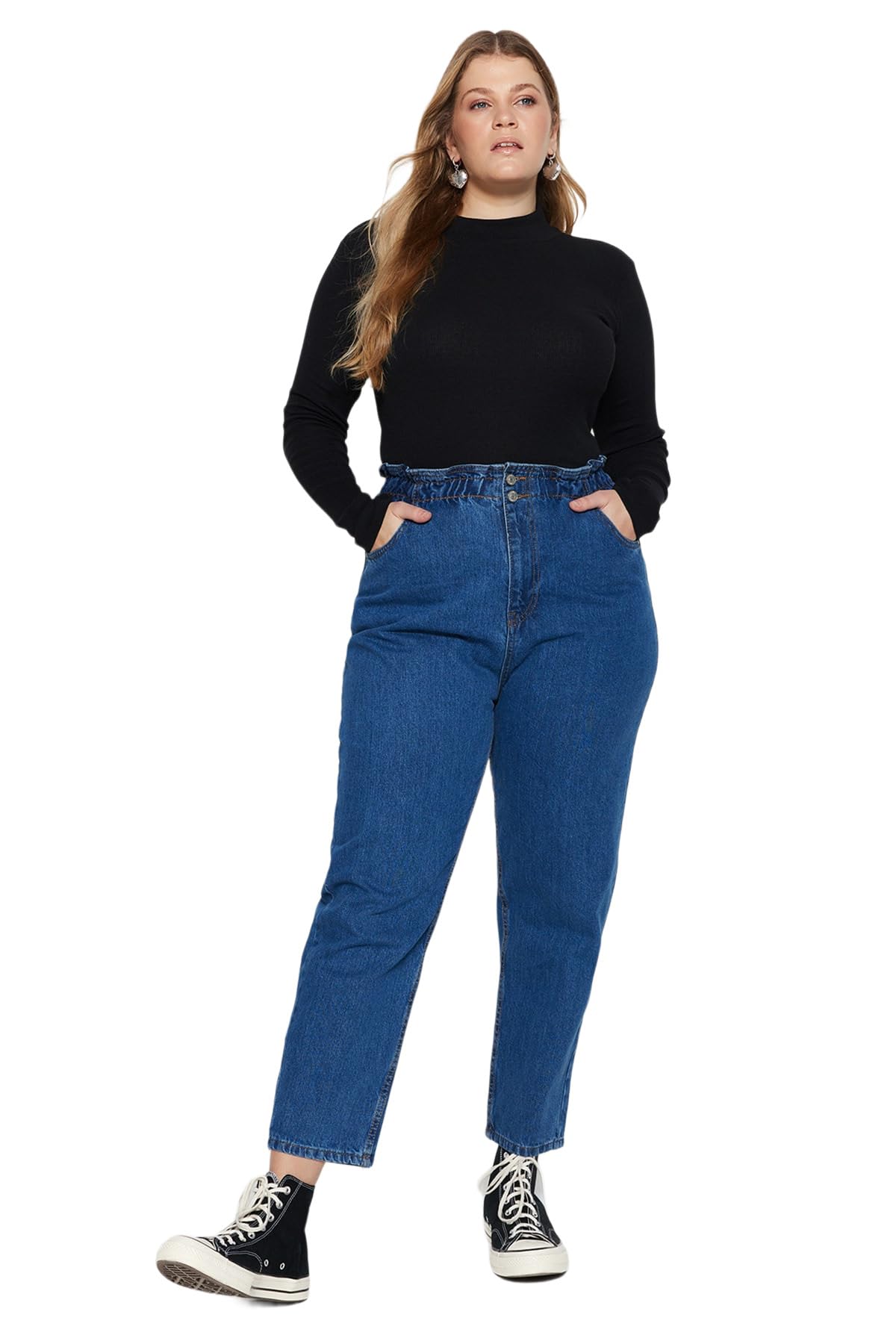 Trendyol Jeans Haute Jambe Droite Grande Taille pour Femme Pantalons