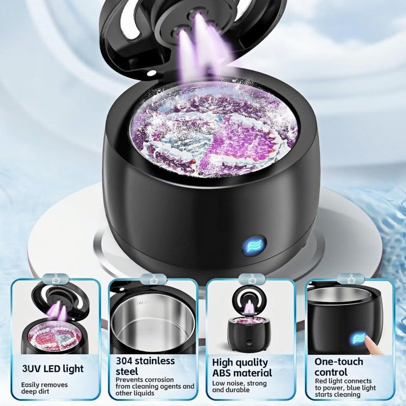 Ultrasonic Retainer Cleaner, 43kHz Denture and Aligner Cleaning Pod for Mouth Guards, Night Guards, Dental Trays, Braces, Toothbrushes, Jewelry, 180ML Capacity