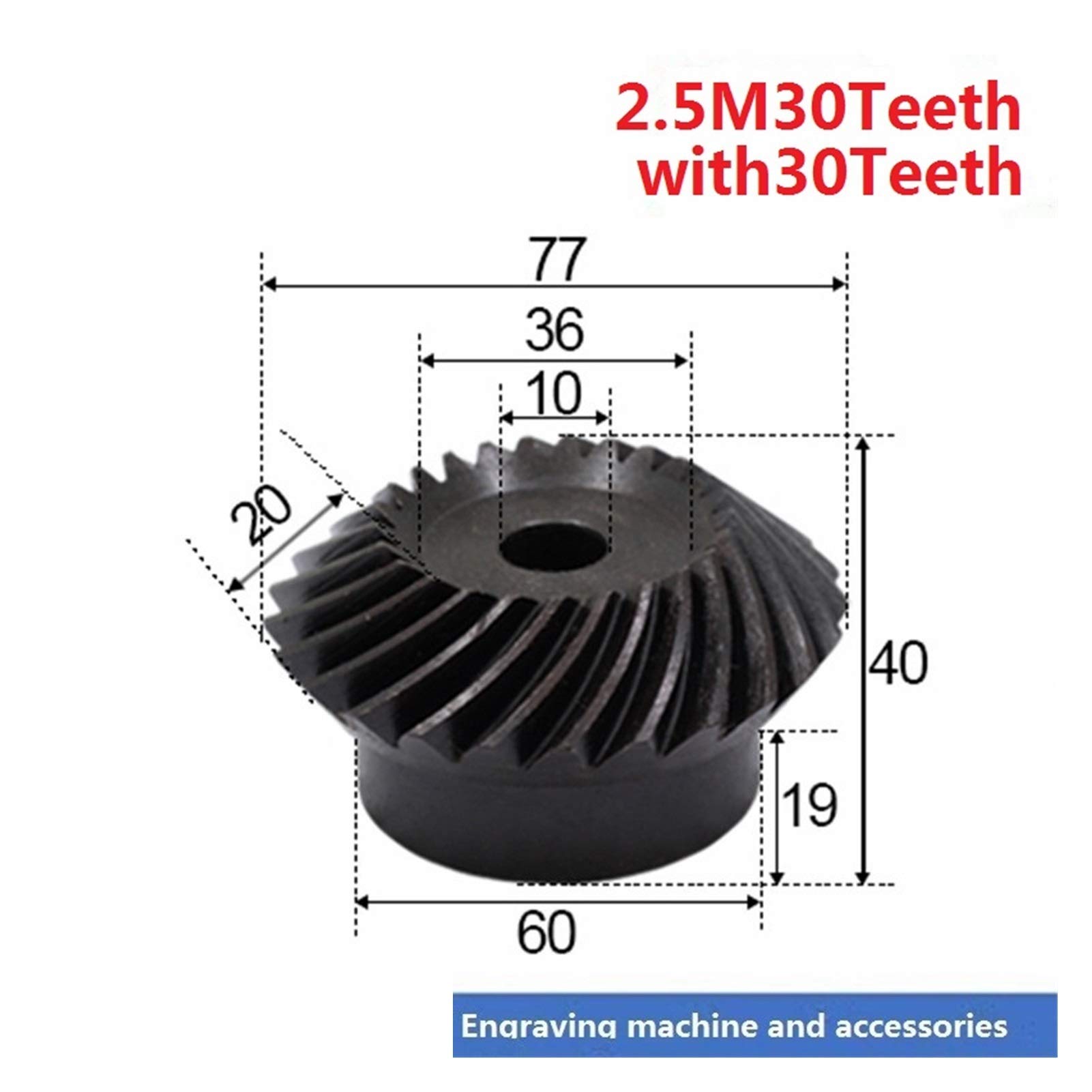 2pcs 1: 1 engrenage biseau 2.5 Modulus 30 Dents + 30T Trou intérieur 10mm 90 degrés Commutation de Carbone en Acier au Carbone JIYAMI'EN EL