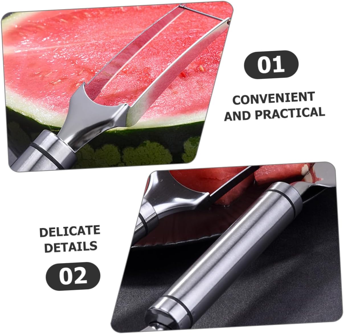 Cabilock 2pcs Stainless Steel Watermelon Slicer Tool Set Fruit Cutter and Fork for Effortless Watermelon Cutting for Bbqs and Camping