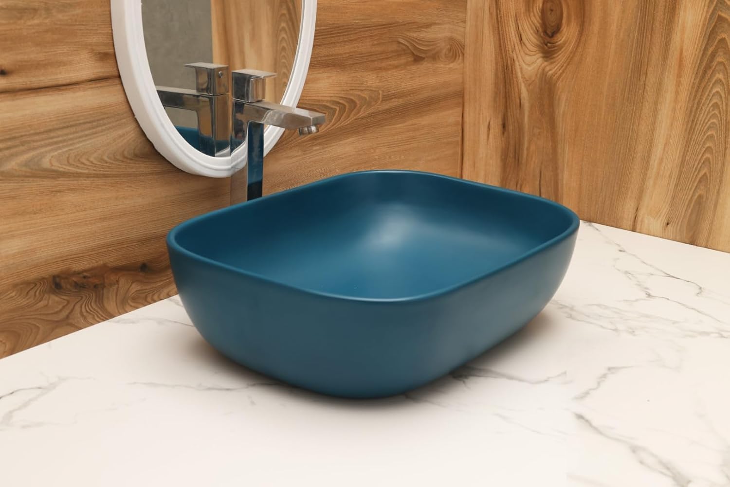 MAHISRE Ceramic Countertop Wash Basin | Designer Table Top Bathroom Basin Sink | Vessel Sink Wash Basin Over Counter for Bathroom, Hotel, Home Living Room (18x13x5.5 Inch) (Matte Bottle Green)