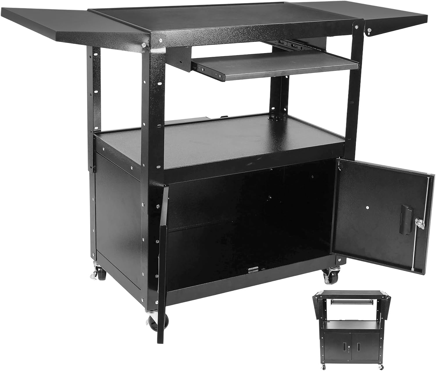 Generic Mobile AV Cart with Locking Cabinet Projector Cart with Pullout Keyboard Tray & Cord Management for Computer Laptop Projector Printer