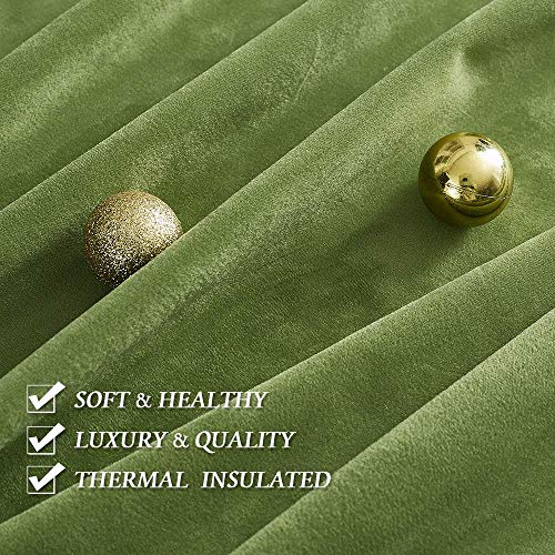 Image of RYB Home Olive Green Velvet Curtains for Living Room - Super Soft Room Darkening Farmhouse Small Window Covering for Bedroom Bathroom Dining Backdrop, 52 inch Wide x 63 inch Long, 2 Panels