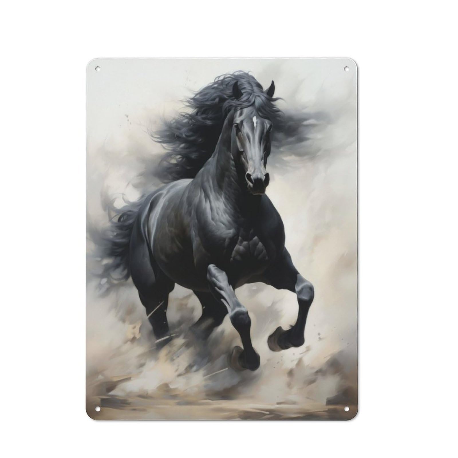Junmoney Running Black Horse For Garden Room Or Summerhouse, Vintage Tin Sign 40X30cm, A Metal Wall Feature For Garden Rooms And Summerhouses