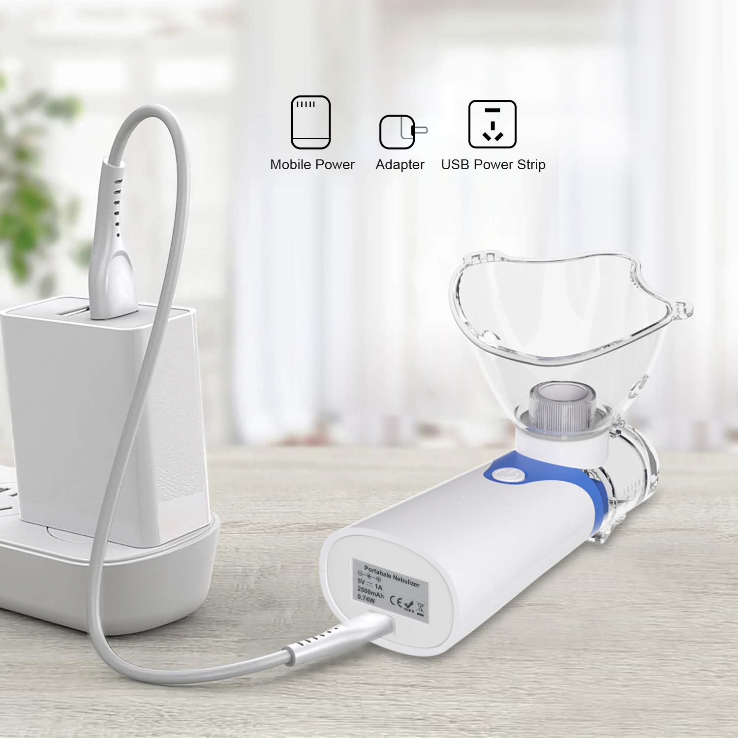 Portable Inhaler Machine Kids & Adult, Handheld Steam Nebuliser with 2 Masks, Rechargeable