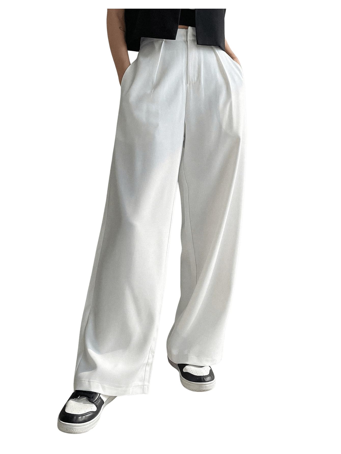 Floerns Womens High Waisted Wide Leg Suit Pants Business Work Pleated Trousers