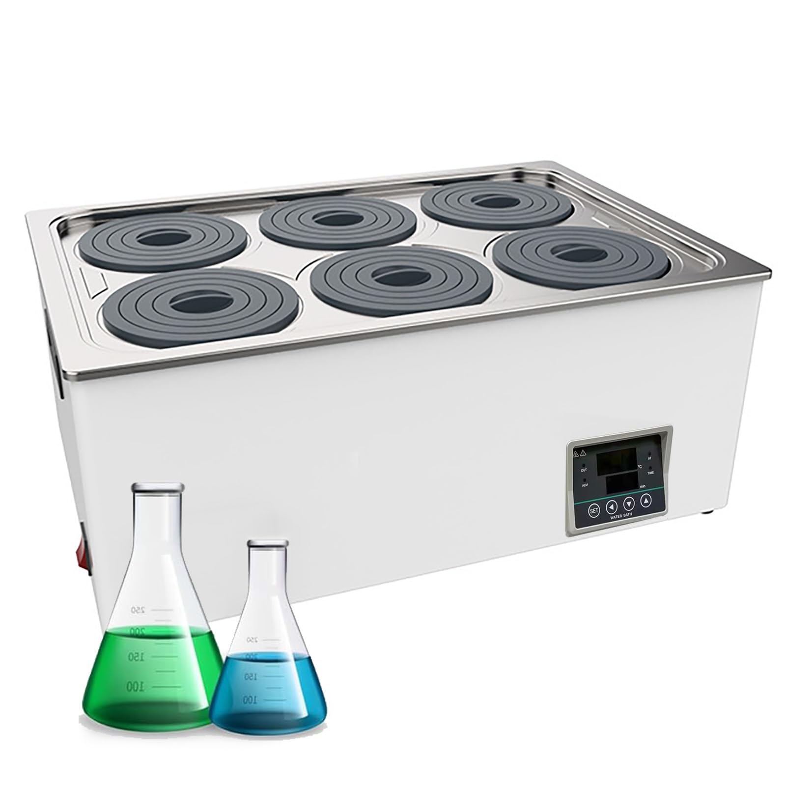 Baño de agua termostático digital para laboratorio, baño de agua eléctrico con pantalla digital para laboratorio con protección contra quemaduras en seco, control de temperatura(6 hole)