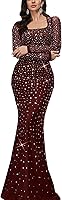 VOUIAO Women's Rhinestone Mermaid Evening Gown - Elegant Square Neck Prom Dress for Wedding Guests Bridesmaids Parties