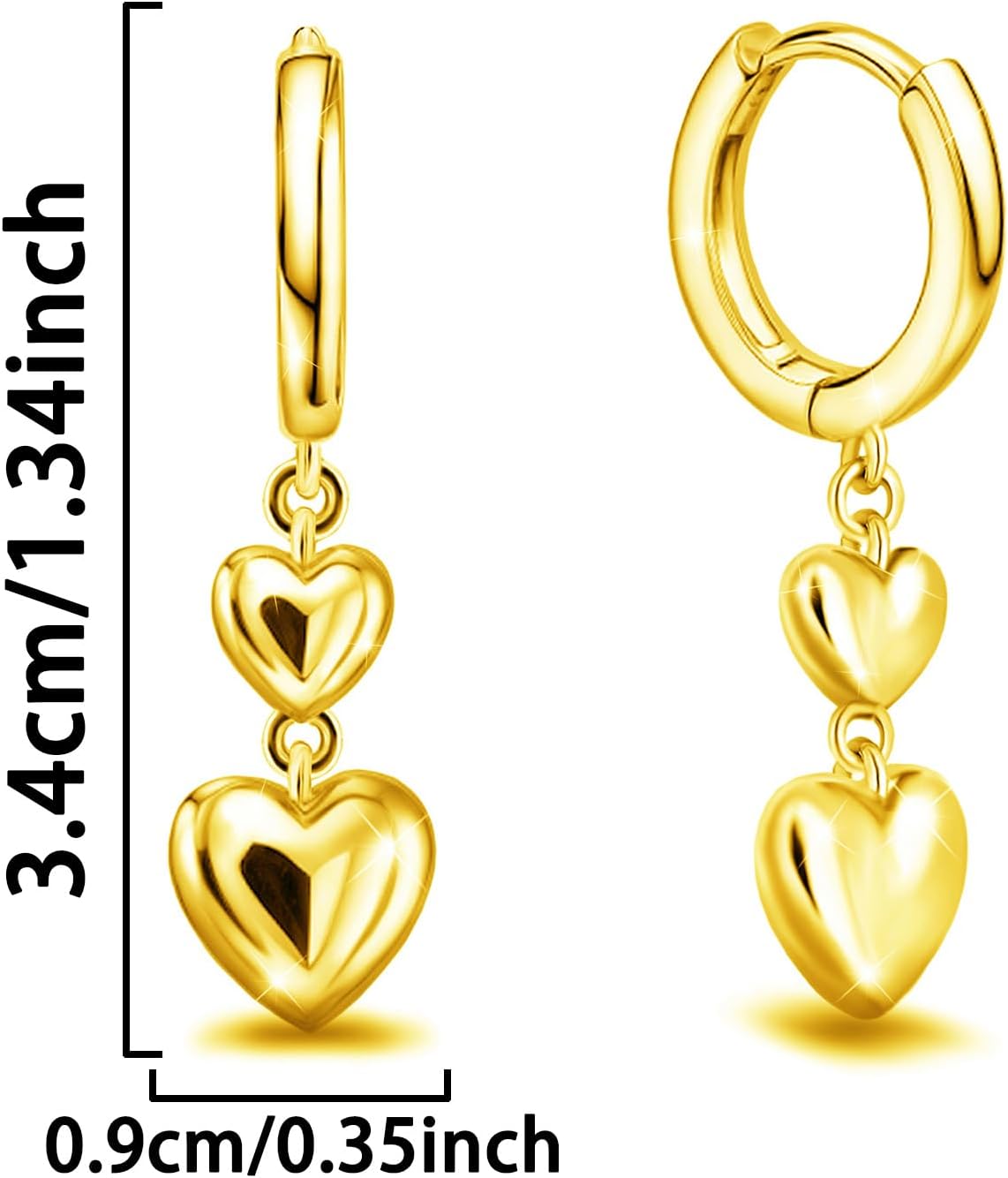 Dangle Hoop Earrings for Women Gold Plated Sterling Silver Double Heart Dangle Earrings Small Huggie Hoop Earrings Delicate Highly Polished Love Earrings Minimalist Lightweight Jewelry Gifts - Image 6