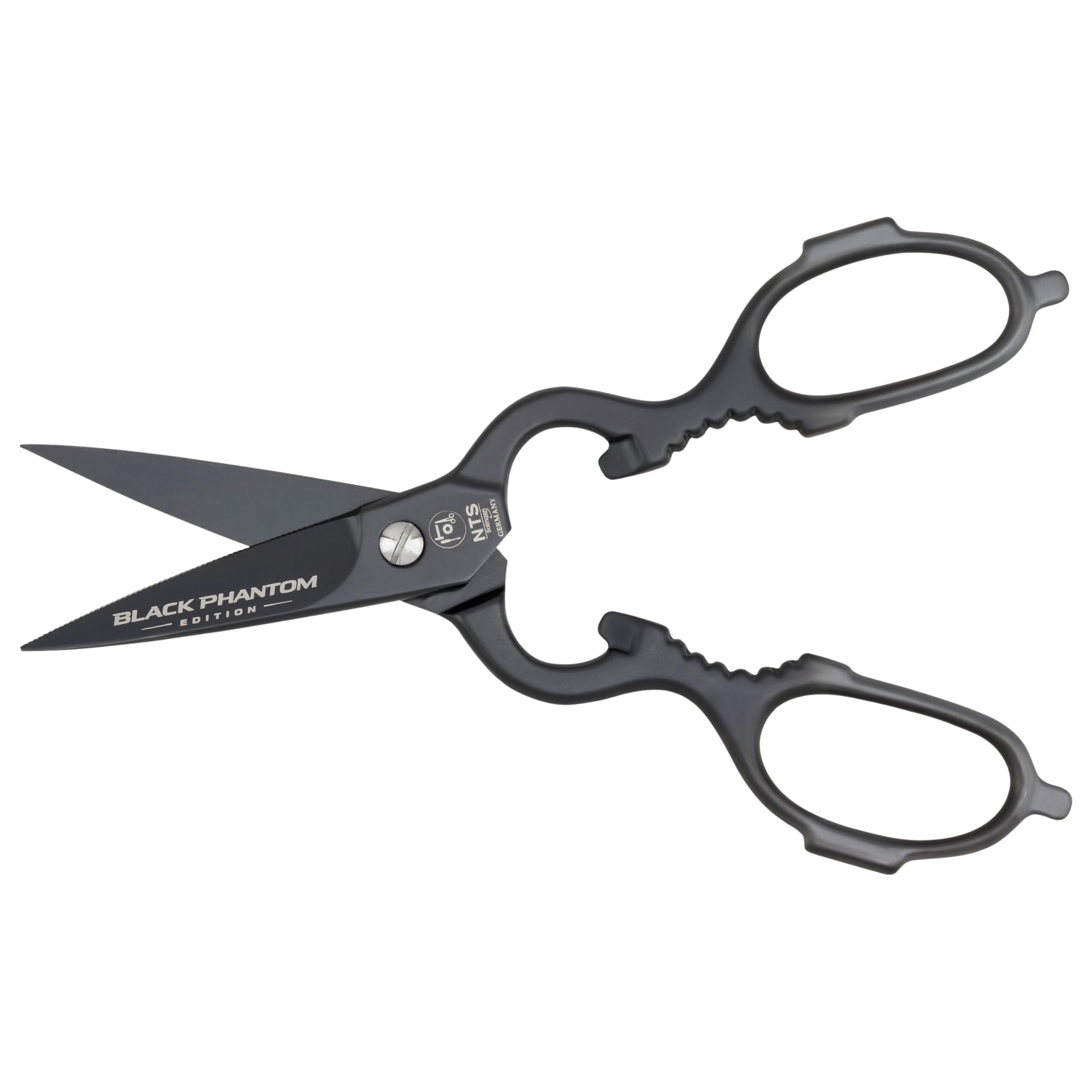 Profi 4in1 Küchenschere Black Phantom Edition 8", Handgeschmiedete 4in1 Haushaltsschere in edlem Schwarz, Rostfrei