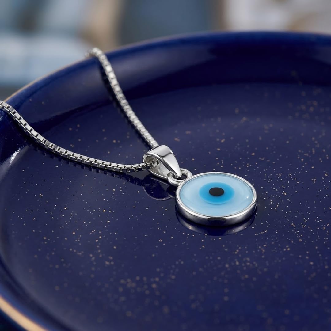 Parnika Exquisite Evil Eye Design Pendant in Pure 92.5 Sterling Silver for Girls and Women | Pendant Only | Gift for Her | With Certificate of Authenticity | Chandi Dollar Locket | (Round Plain) 1