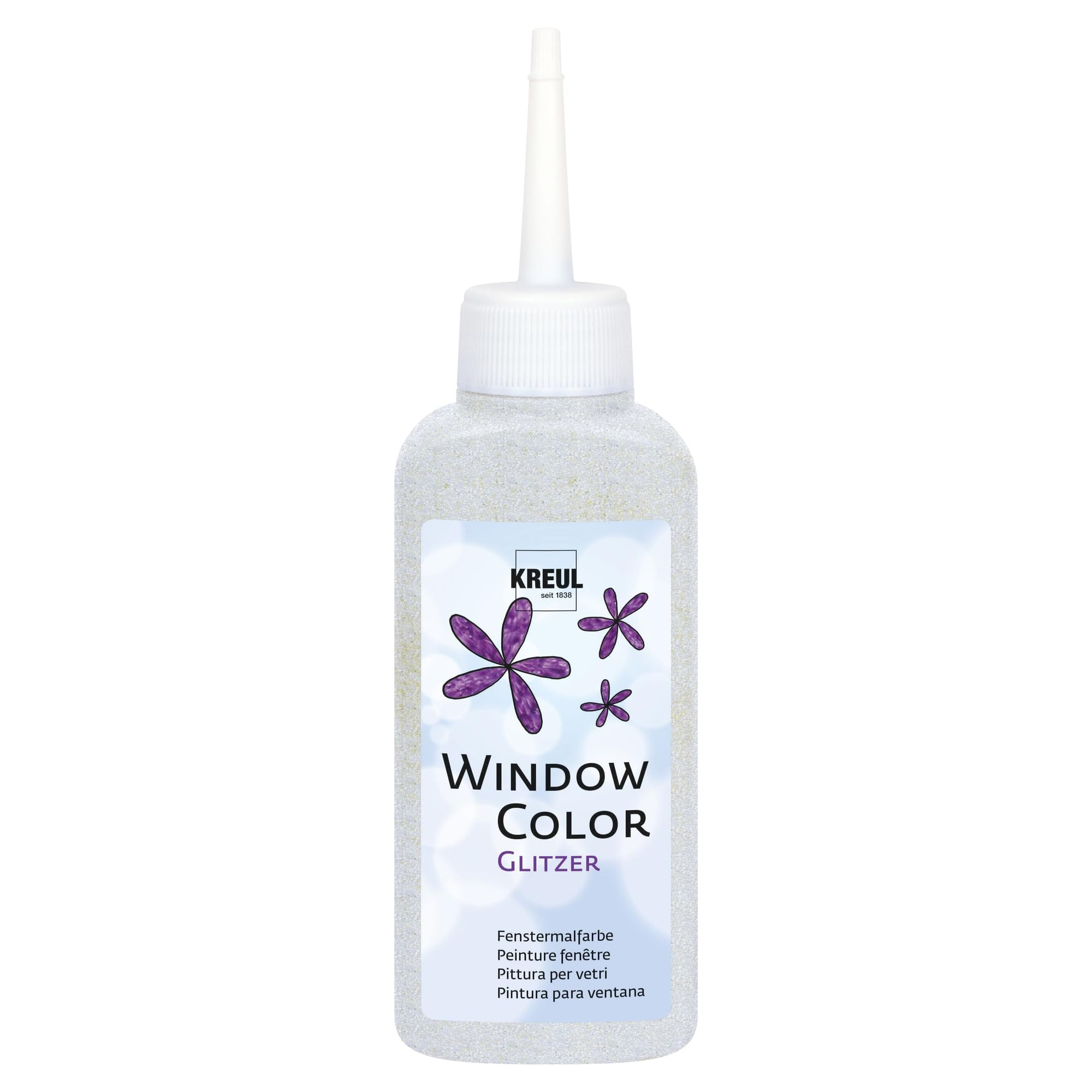 KREUL 42728 - Window Color argent scintillant 80 ml, peinture pour fenêtres scintillante à base d'eau, pour surfaces lisses comme le verre, les miroirs et les carreaux