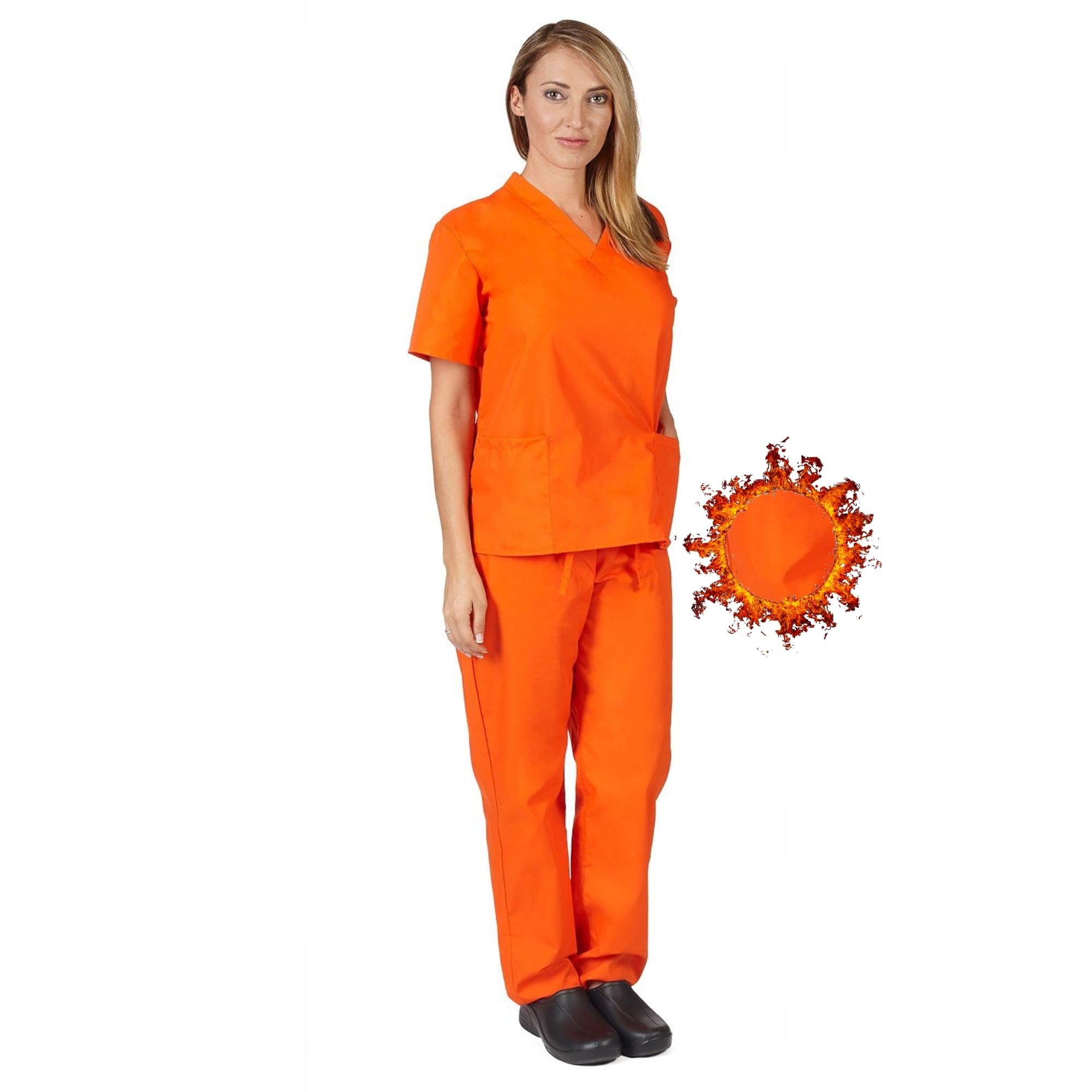 M&M SCRUBS Women Scrub Set Medical Scrub Top and Pants. Run Large (L, Orange)