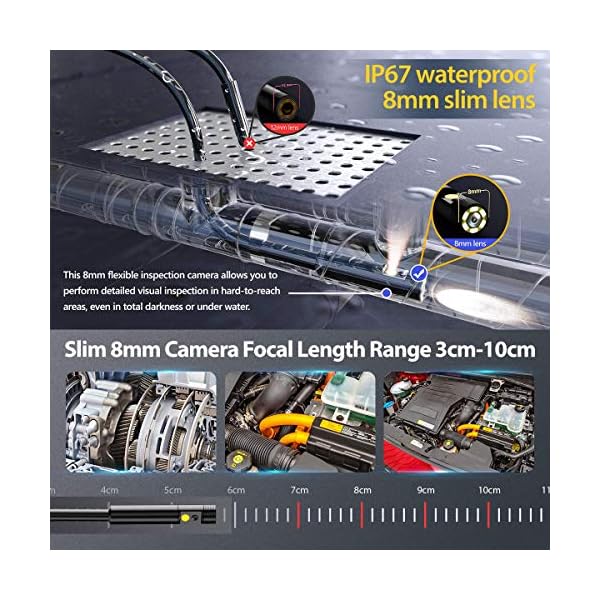 Dual Kameras Endoskopkamera,YINAMA Endoskop Boro 8MM 4,3 Zoll Bildschirm-Schlangenkamera inspektionKamera… – Bild 4