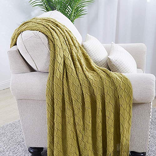 BOURINA Olive Green Throw Blanket 50x60 Inches Throw Textured Solid Soft Sofa Couch Decorative Knit Blanket - Thumbnail 2