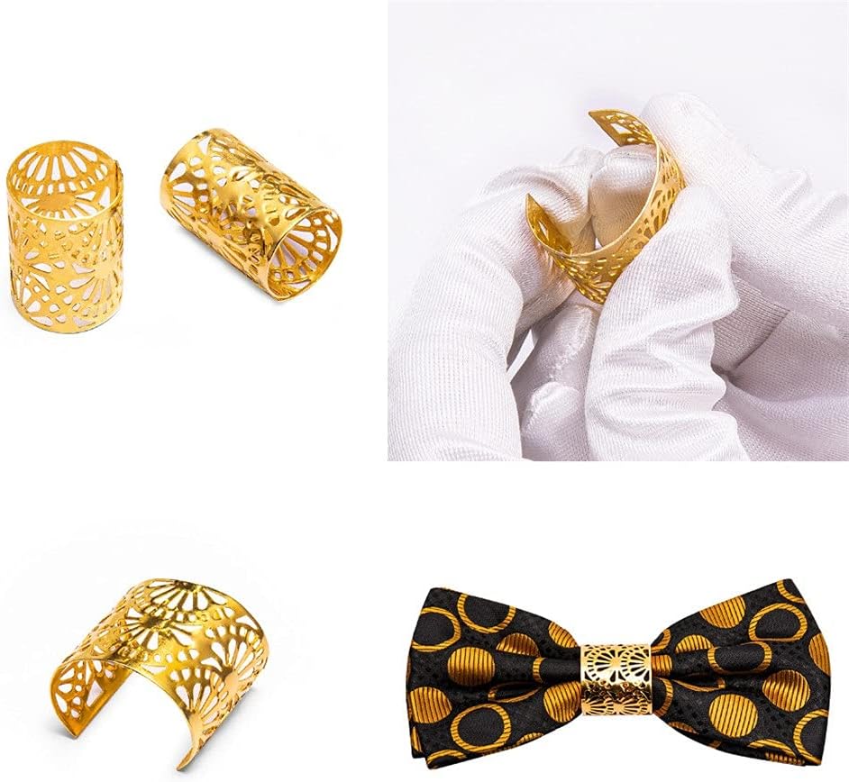 JSEIAJB White Floral Silk Pre-Bow Tie For Men Wedding Accessorie Adjustable Handky Removable Gold Set
