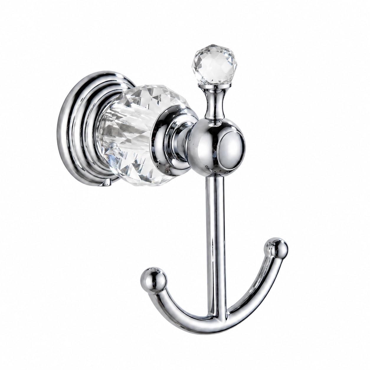 Wincase Chrome Crystal Towel Hook, Bath Robe Hook, Silver Bathroom Wall Hooks Double for Coats Wall Mounted Modern Style