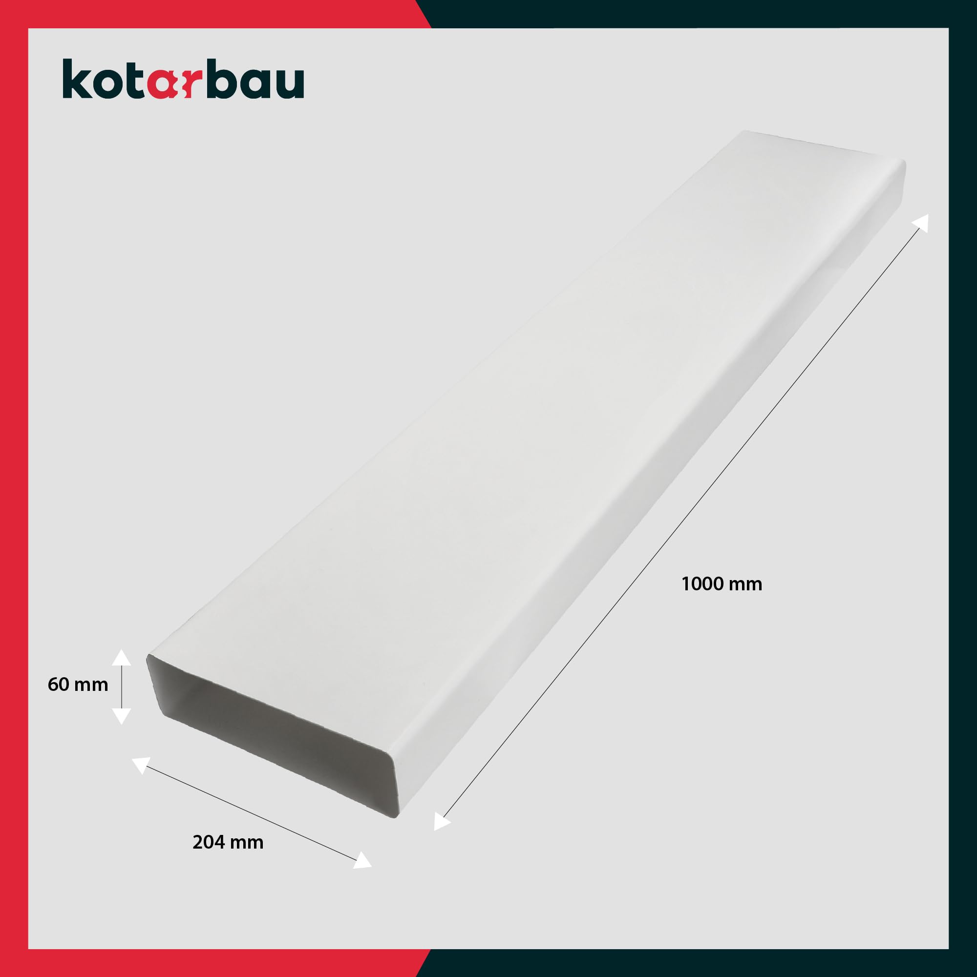 KOTARBAU® Canal plano de 204 mm x 60 mm, conducto de ventilación de plástico, 100 cm de longitud, sistema de canales planos eficientes para una ventilación óptima, canal plano, conducto de extracción,
