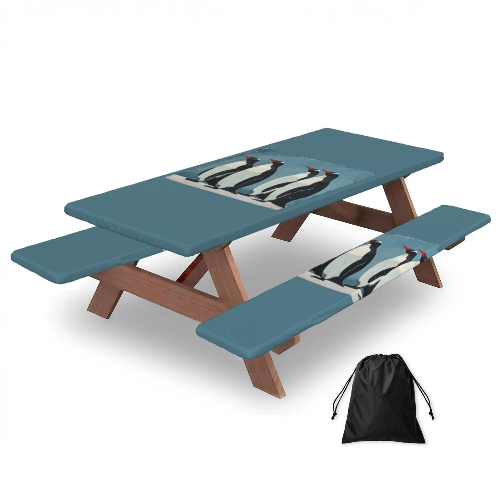 PPHGUT Penguin Print Picnic Table Bench Cover Set Outdoor Garden Bbq Protector For Family Camping