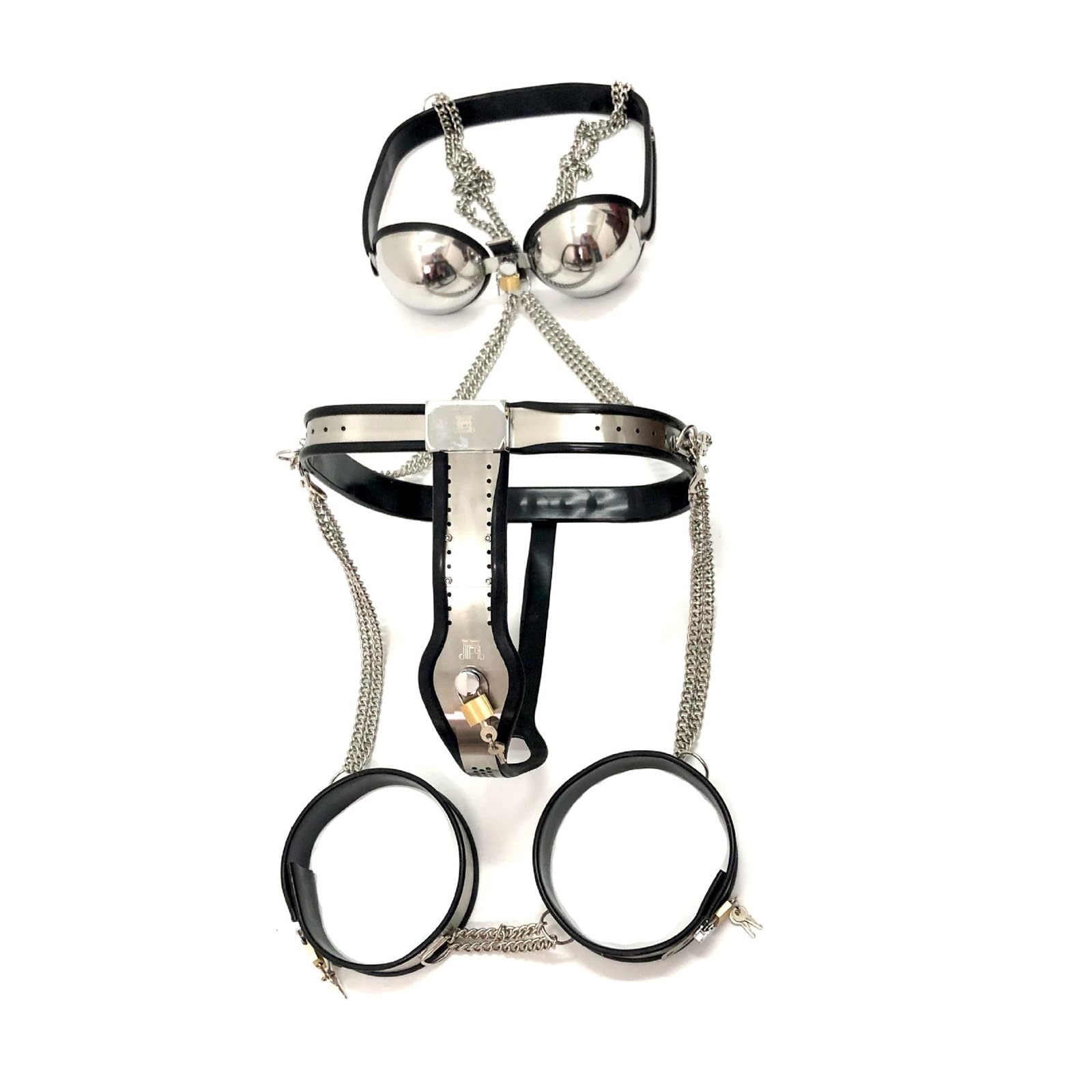 3-teiliges Set Damen Edelstahl Silikon Keuschheitsgürtel Höschen BDSM Bondage BH Unterwäsche Oberschenkel Manschettenringe SM Extrem Sklave Fetisch Sexspielzeug for Frauen