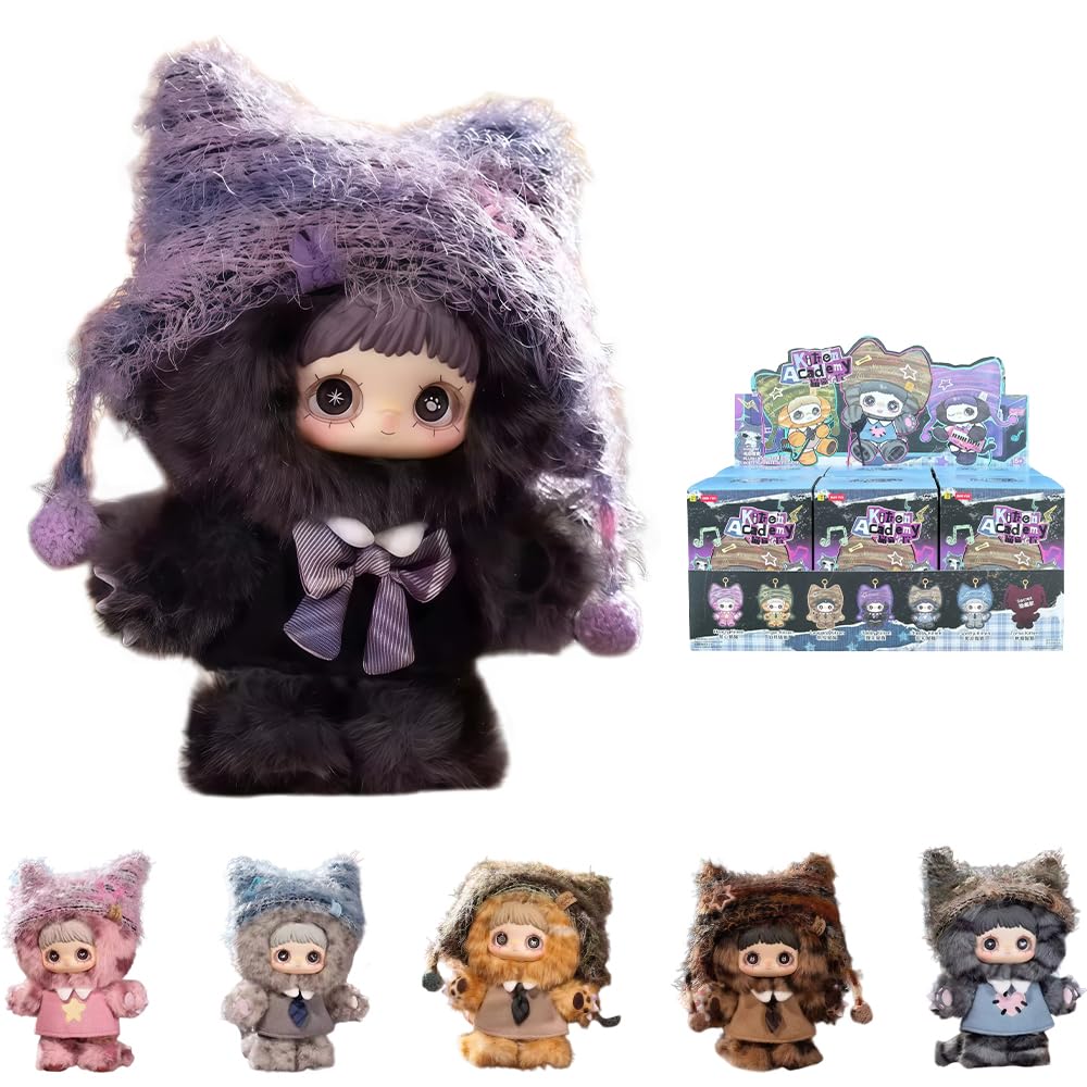 niannyyhouse Plüschpuppe Blind Box, Cat Academy Collector Series, 17,8 cm, niedliche gefüllte Plüschfiguren, Sammlerstück-Ornamente (6 Stück)