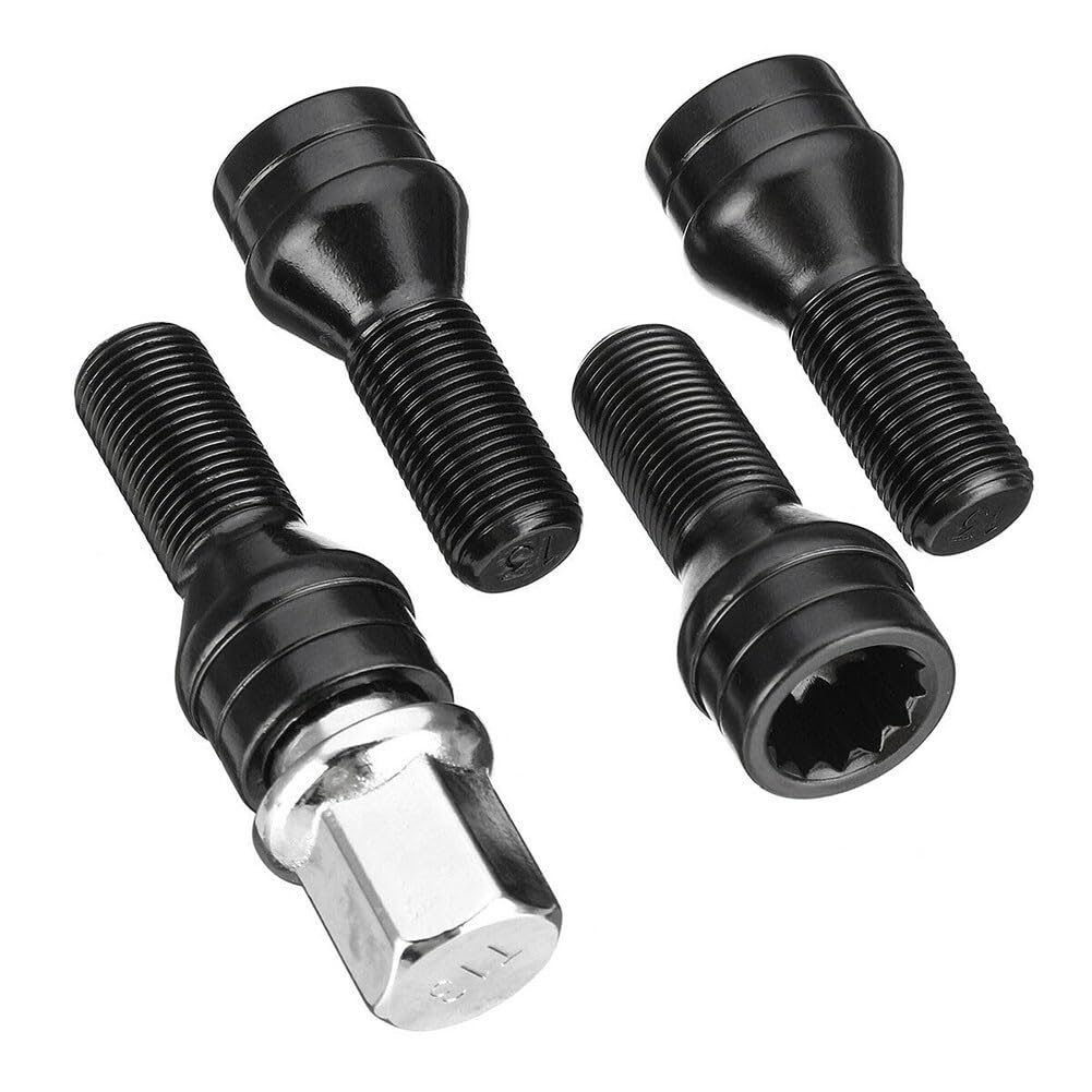 Wheel Nuts, 4pcs M14x1.25 M12x1.5 Wheel Locking Bolts Black Steel Lug Bolt Nut Key 36136776076 Fit Use for BMW MINI R50 2/4/5/6/7 Series X1 X3(