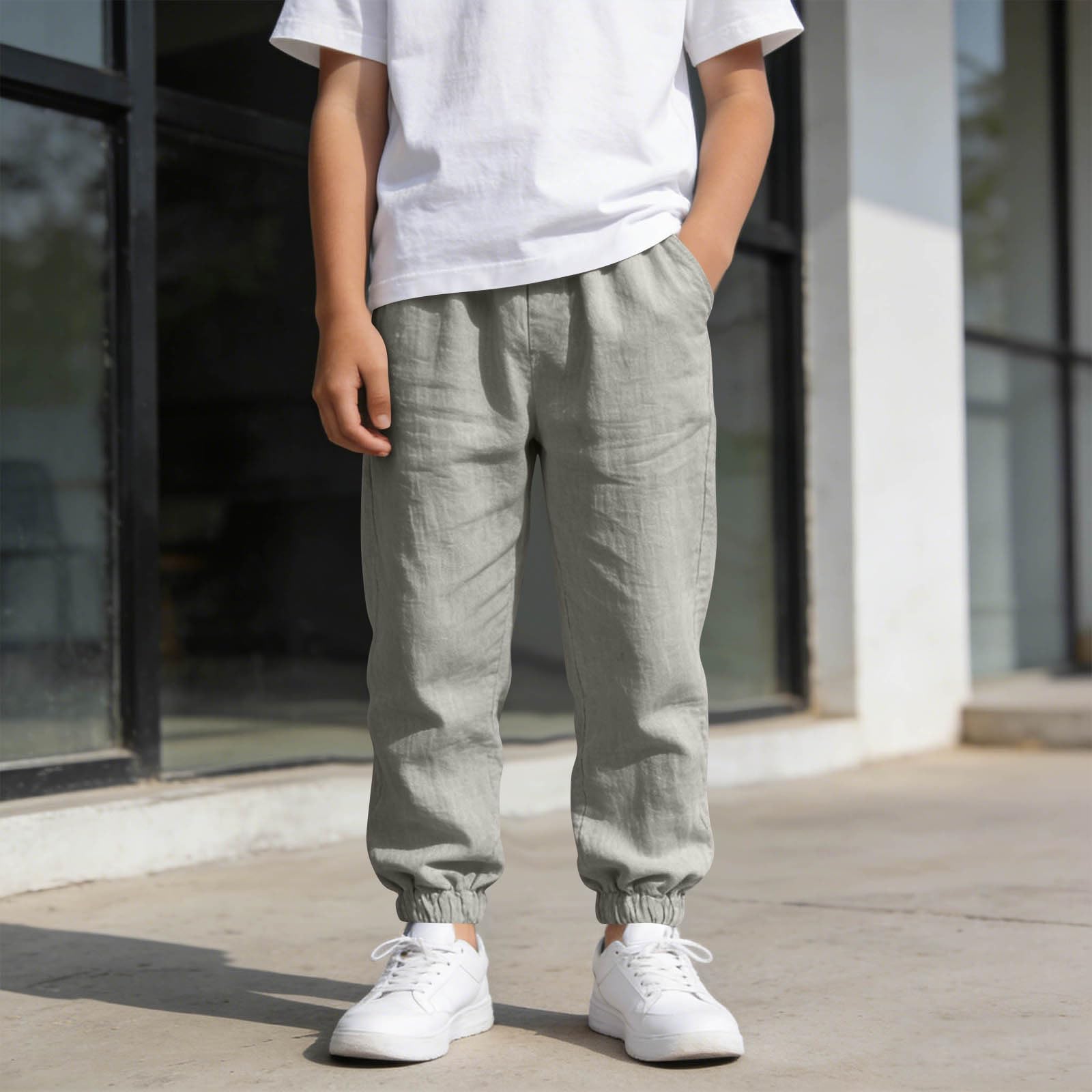 Jogginghose Jungen Baggy Sporthose Baumwolle Leinenhose Leichte Sommerhose Elastische Taille Sweathosen Baggy Pants Sommer Outdoorhose Stoffhose - 5