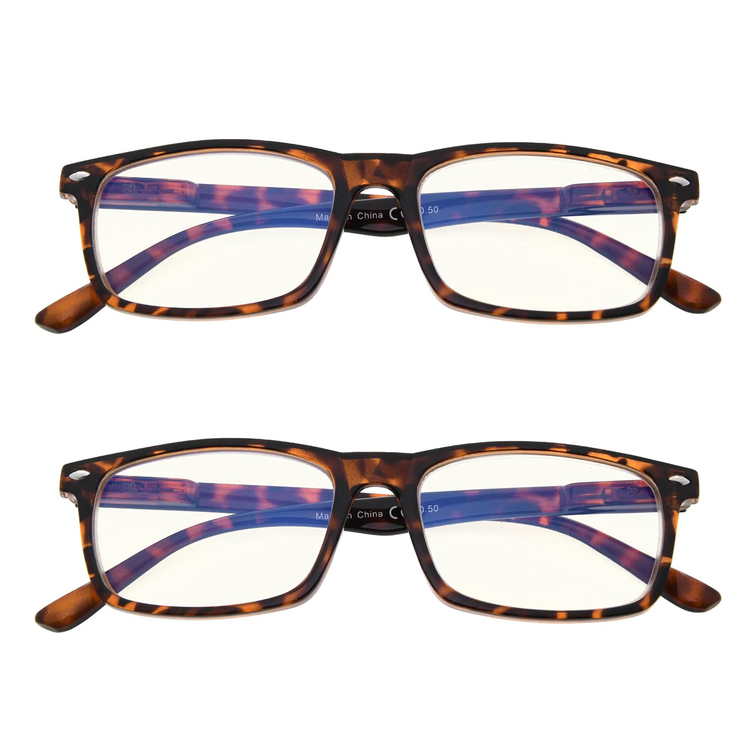 Eyekepper 2 Pack Computer Reading Glasses Blue Light Blocking Readers for Men Women, Tortoiseshell