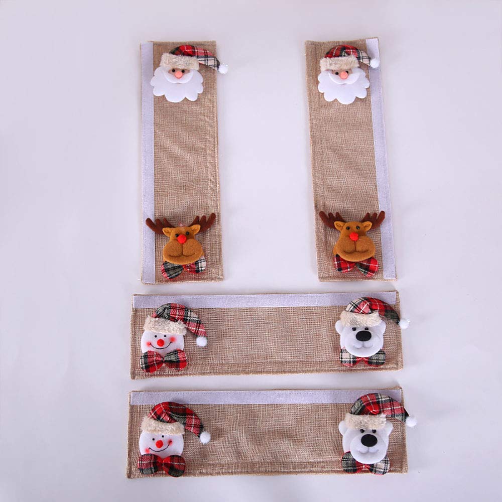 WElinks4Pcs Christmas Refrigerator Door Handle Cover Kitchen Appliance Decor Handles Anti Skid Protector Gloves for Fridge Oven Christmas Xmas Supplies