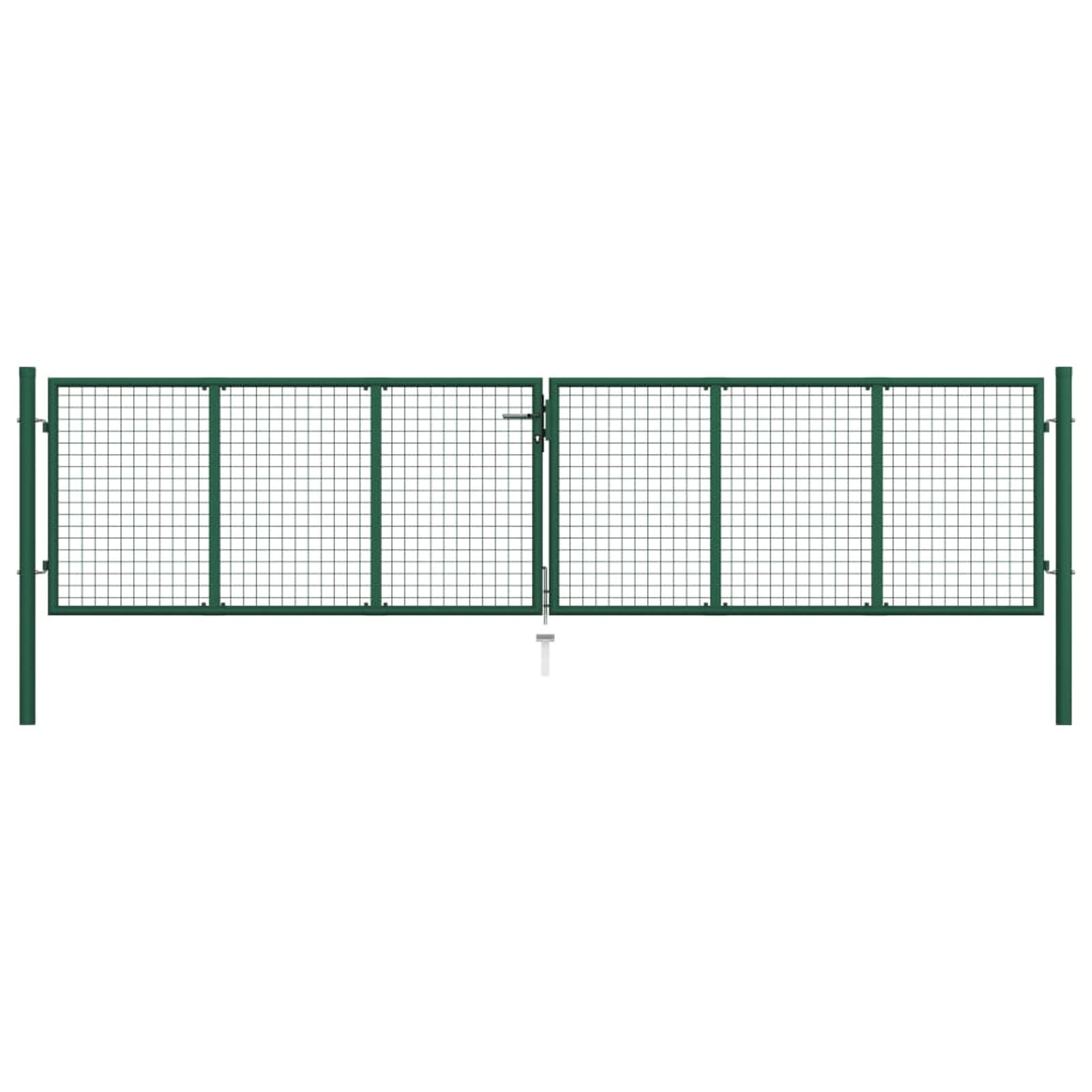 Puerta de jardín de malla de acero, 400 x 100 cm, color verde
