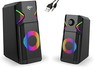 مكبرات صوت العاب SK201 من هافيت مع انارة RGB بضوء LED ديناميكي، جاك 1 + USB لمصدر الطاقة، جديثة