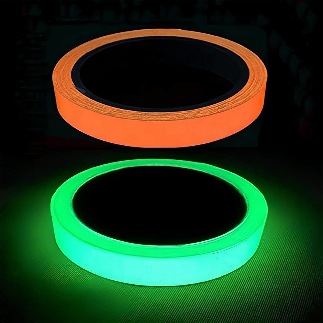 Nastro Luminoso Fluorescente - 2 Rotoli 5m X 2cm - Verde E Arancione - Adesivo Impermeabile Per Sicurezza