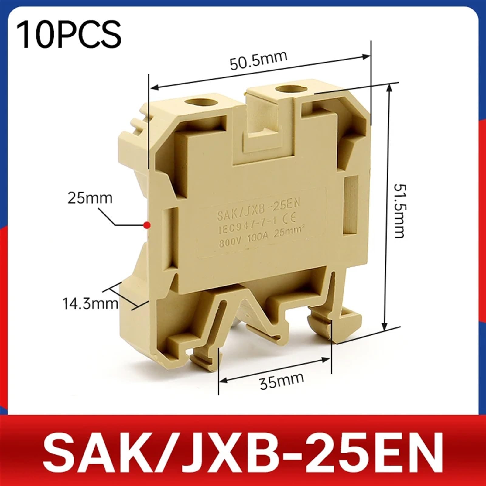 10 Stück DIN-Schienenklemmenblock SAK 2,5/4/6/10/16/25/35 EN Schraubanschlussklemme, elektrischer Anschluss, Kabelanschluss, 20–2 AWG(SAK25EN)