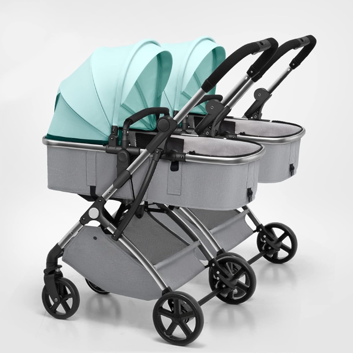 Rieort Poussettes Tandem Pliables en Alliage d'aluminium Poussette jumelle Tout-Terrain Chariot séparable Poussette Grand Espace Poussette Double