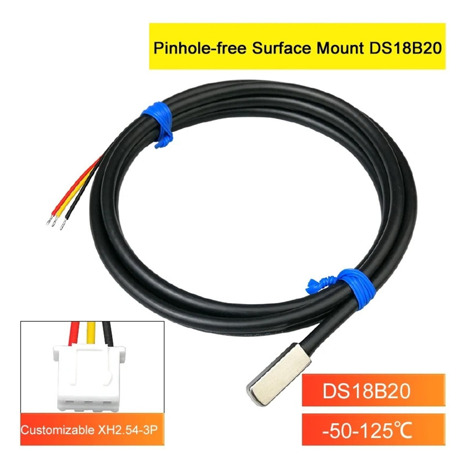 Capteur de température Sensor de Temperatura de Superficie, sonda Adhesiva Impermeable, Sensor Digital de Superficie Plana con Cable RVVP(SMD Package 1.5M)