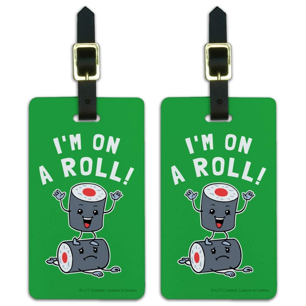 I'm on a Roll Sushi Funny Humor Luggage ID Tags Carry-On Cards - Set of 2