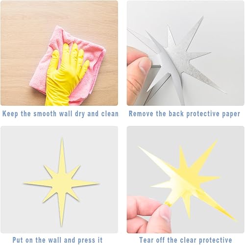 Miniatura 3 de 90 calcomanías de pared de espejo de estrella removibles para decoración de pared calcomanías de espejo acrílico 3D para paredes hogar sala de estar