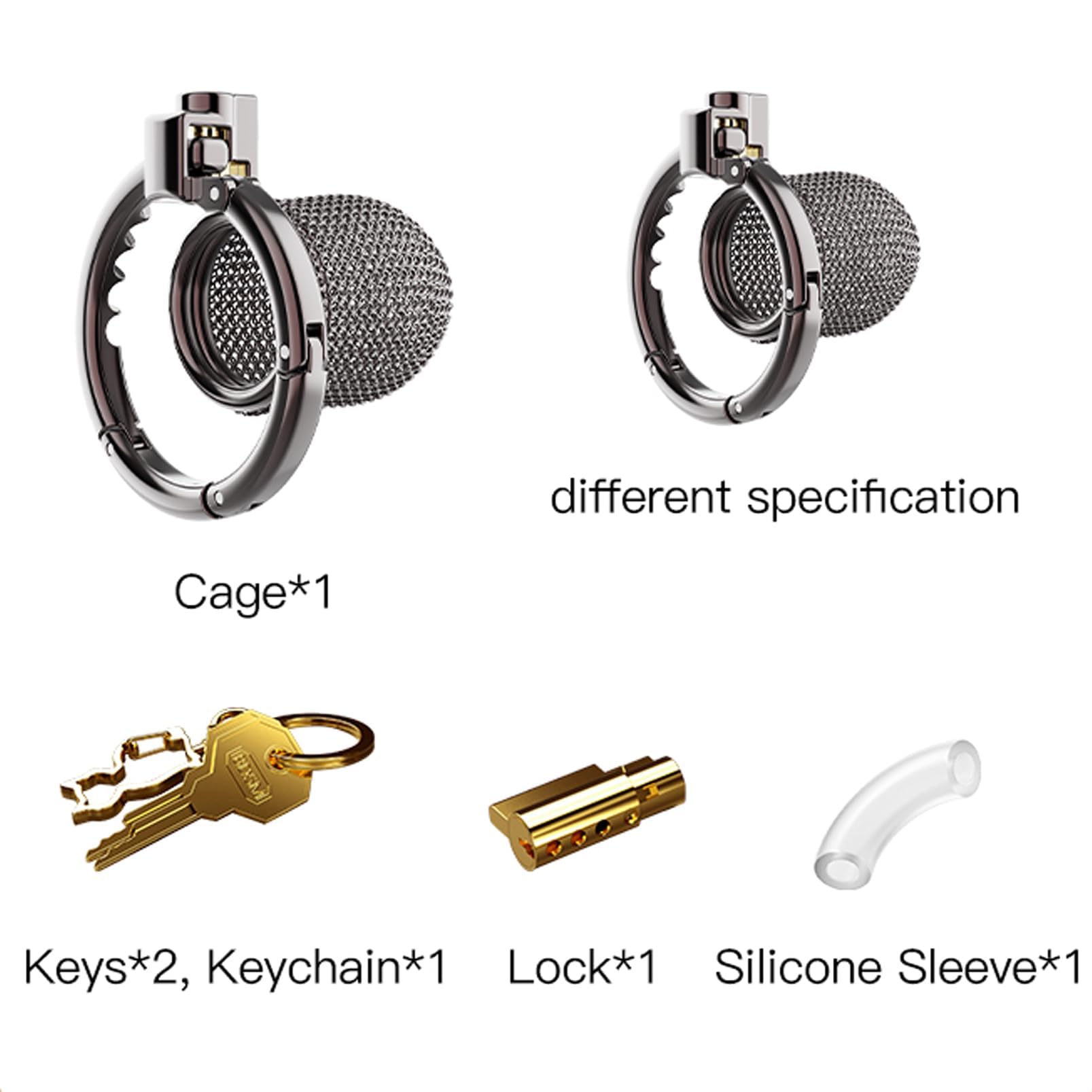 Gabbia del pene in 2 lunghezze Mesh castità gabbia uomini giocattolo del sesso con 7 dimensioni regolabili anello metallo gabbia di castità per gli uomini pene SM Bondage (Black,L)
