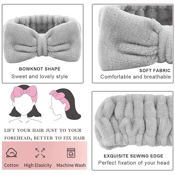 HEVIR Women Spa Headband and Wrist Bands Set – Makeup Face Wash Headband & Wristband for Skincare, Beauty Routine – Soft, Comfortable,Headband and Wrist