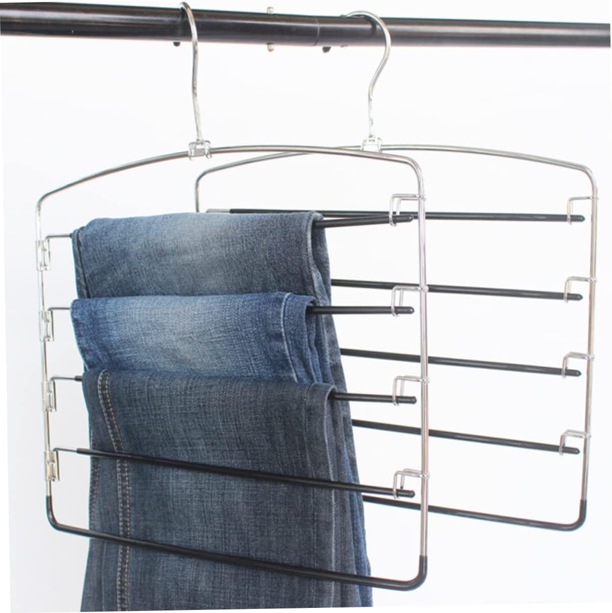 3pcs Metal Pants Hangers with Plastic Coating Multi Functional Skirt and Trouser Organizer Rack Space Saving Closet Storage for Jeans Dresses and Shirts