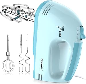 Electric handheld mixer, 7-speed adjustable kitchen mixer, 5 stainless steel accessories (2 * Dough Hooks, 2 * Beaters, 1 * Whisk), perfect for kitchen and baking food mixers
