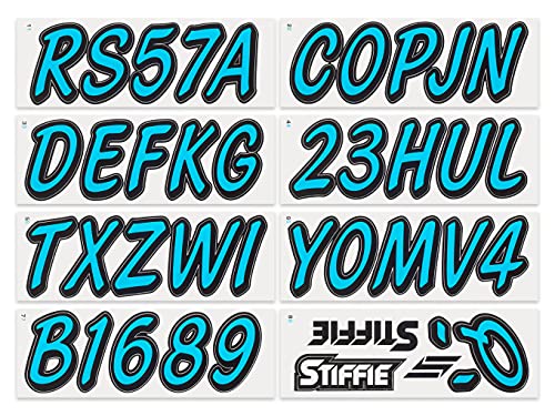 Image of Whipline Solid Sky Blue /Black 3 inch Alpha-Numeric Registration Identification Numbers Stickers Decals for Boats & Personal Watercraft