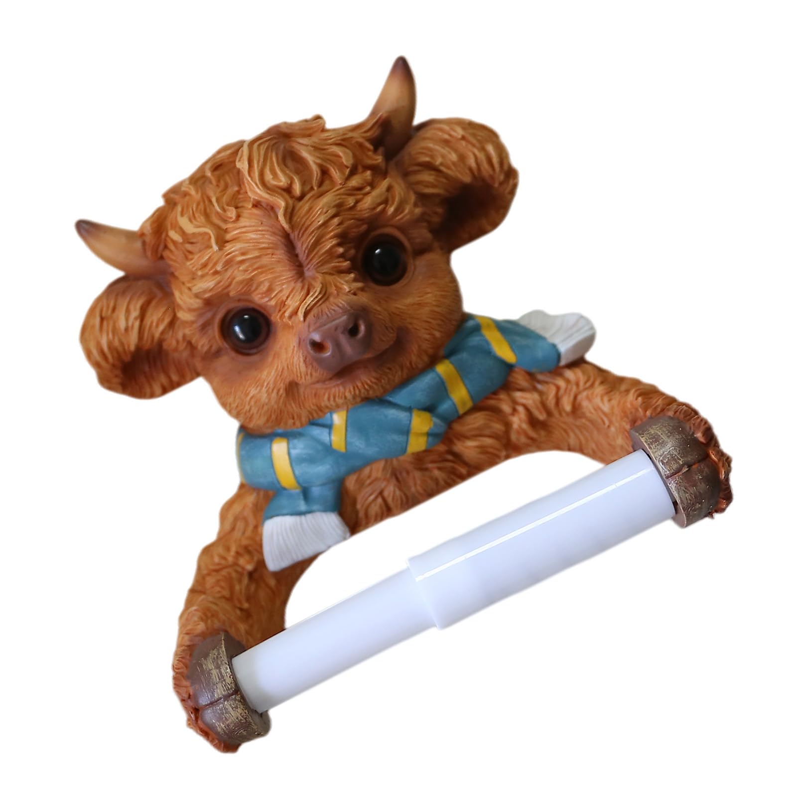 hogtnd Cuteness Highlands Cow Resin Toilet Paper Holder Bathroom Decoration Functional Tissue Roll Stand for Home and Nursery Paper Holder
