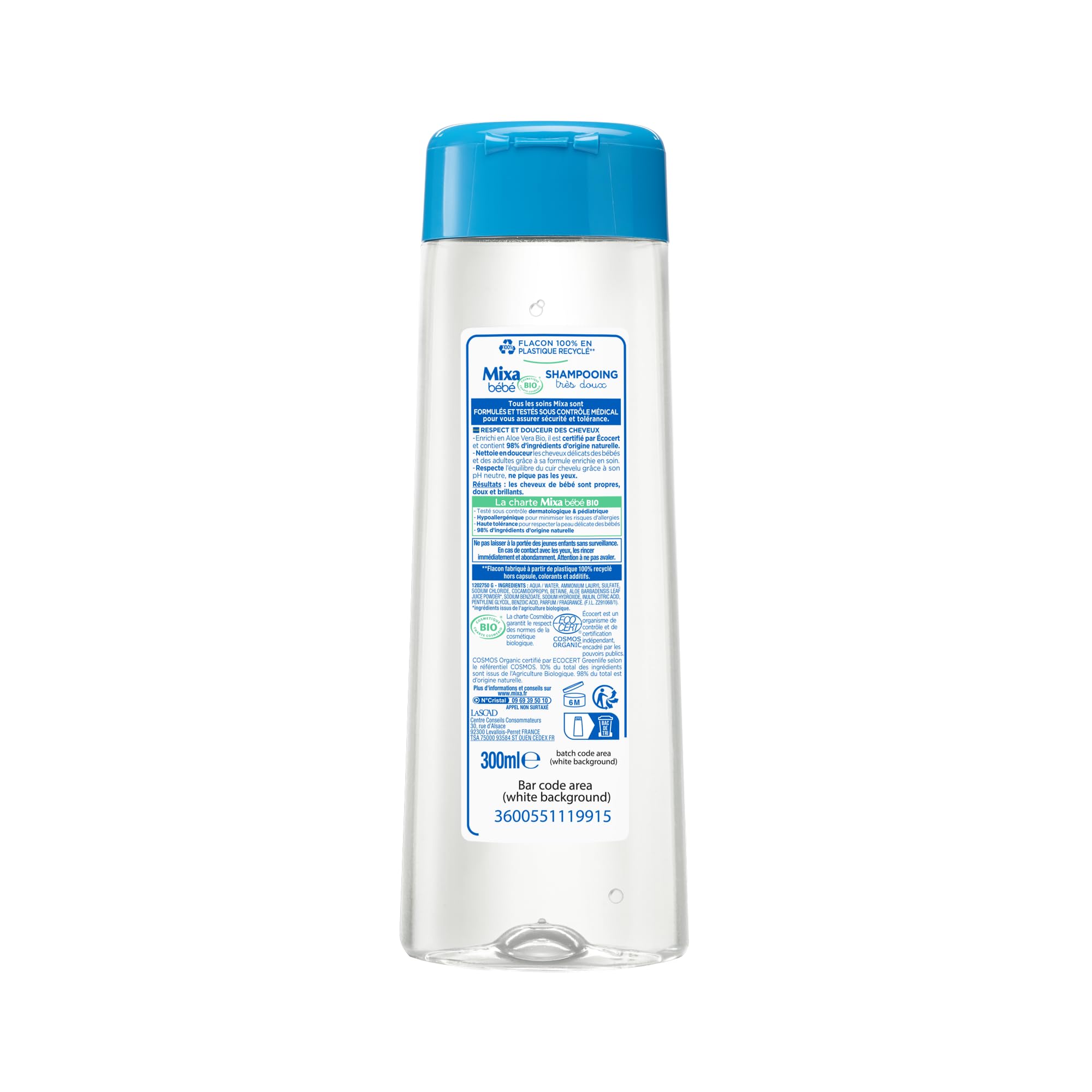 [LOT DE 12] Mixa Bébé Shampooing Très doux Bio 300ml