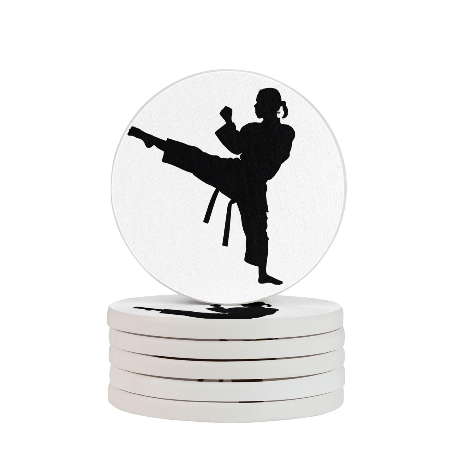Dessous de verre Taekwondo en diatomite (lot de 6) pour protection de table de salon