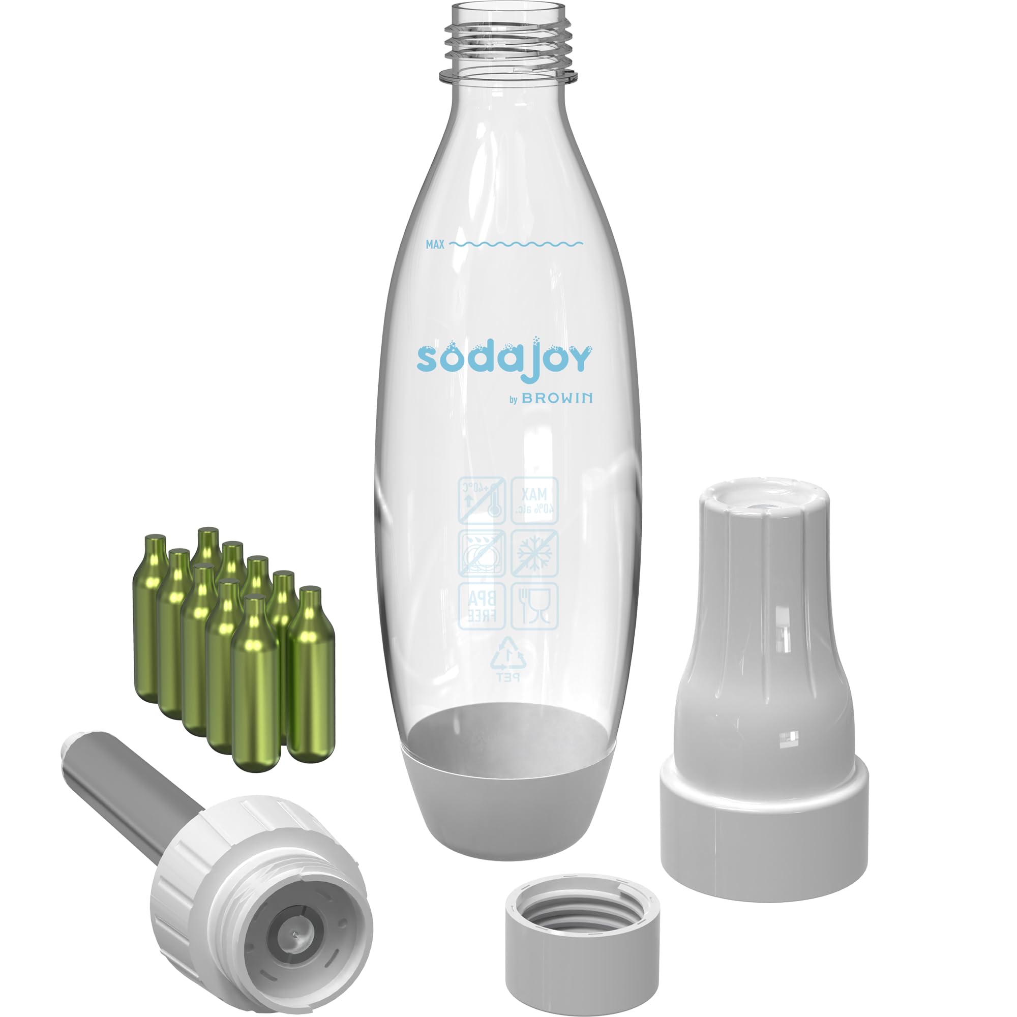 BROWIN® Wassersprudler SodaJoy 312022 | Set mit 10 CO2-Patronen | Sprudelwasser einfach selbst gemacht | Umweltfreundliche Alternative zu Einwegflaschen | Inklusive nachfüllbarer CO2-Patronen