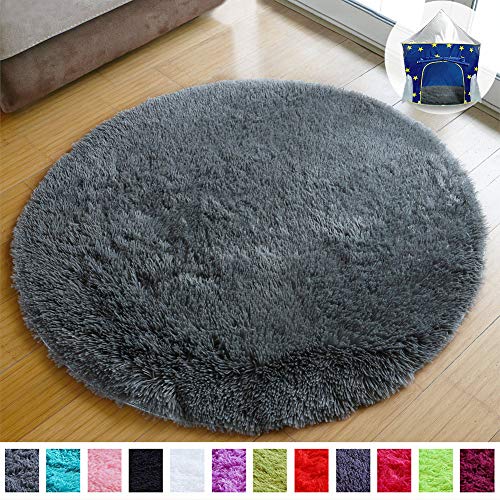 PAGISOFE Ultra Soft Round Grey Area Rugs 4x4 Feet, Circle Rugs for Kids