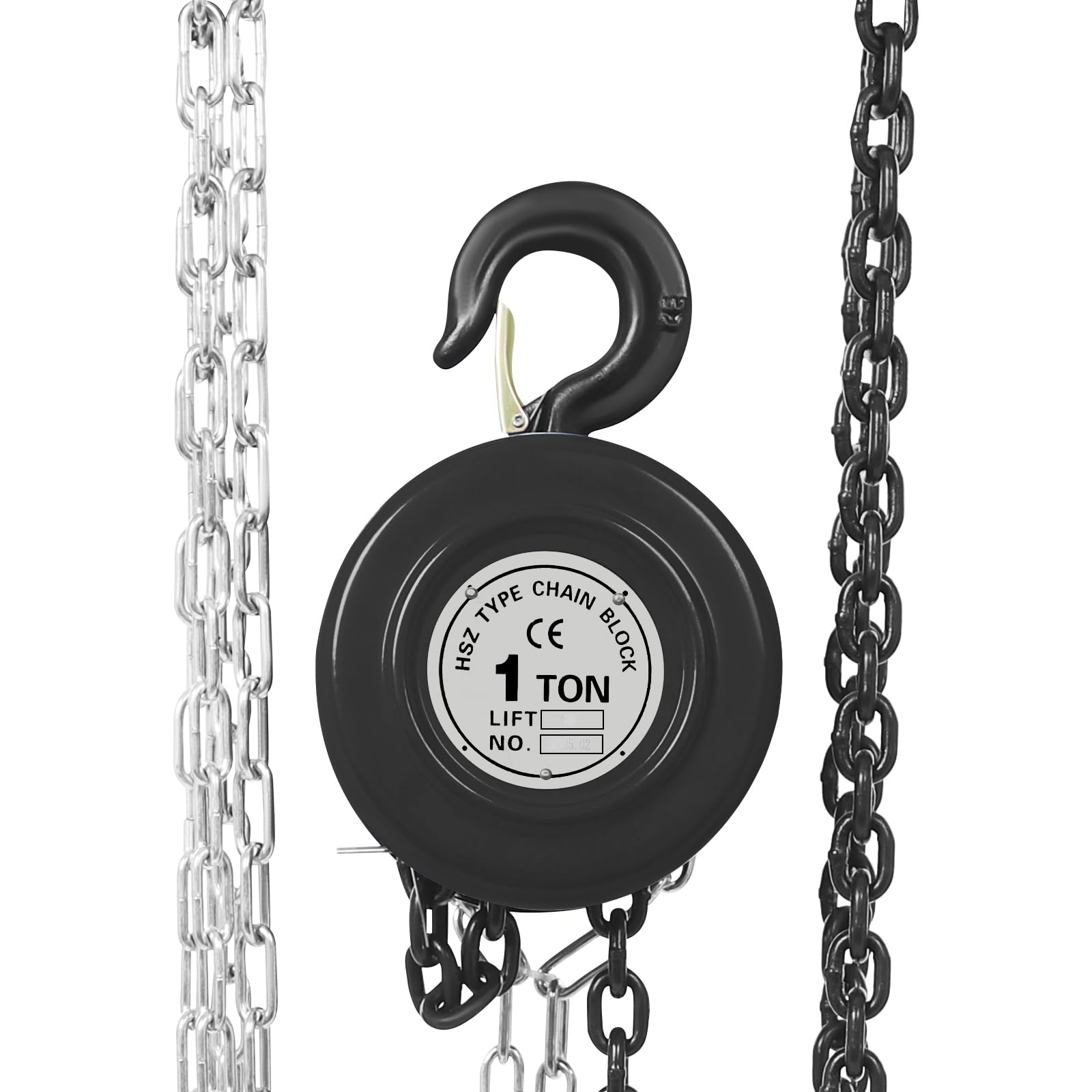 Paranco a catena con capacità di carico 1T/2T, paranco a mano con gancio stabile, paranco manuale per fabbriche di trasporto, garage, cantieri navali, altezza di sollevamento 2,9 m (nero, 1T)