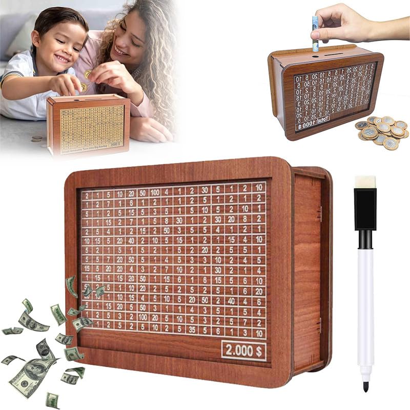 Cash Vault Wooden Savings Box, 2024 New Wooden Cash Saver Money Box, Cash Saver Box, Coin Counter Piggy Bank, Money Box with Counter, Wooden Money Box