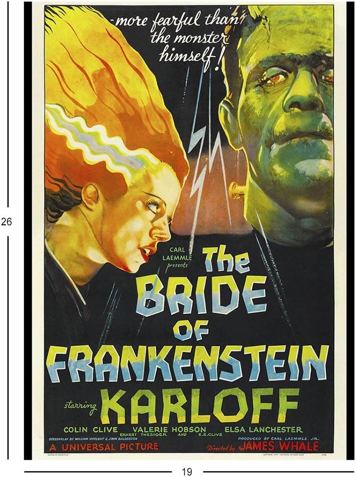 1000 Piece Multicolor Retro Horror Movie Poster Jigsaw Puzzle - The Bride of Frankenstein